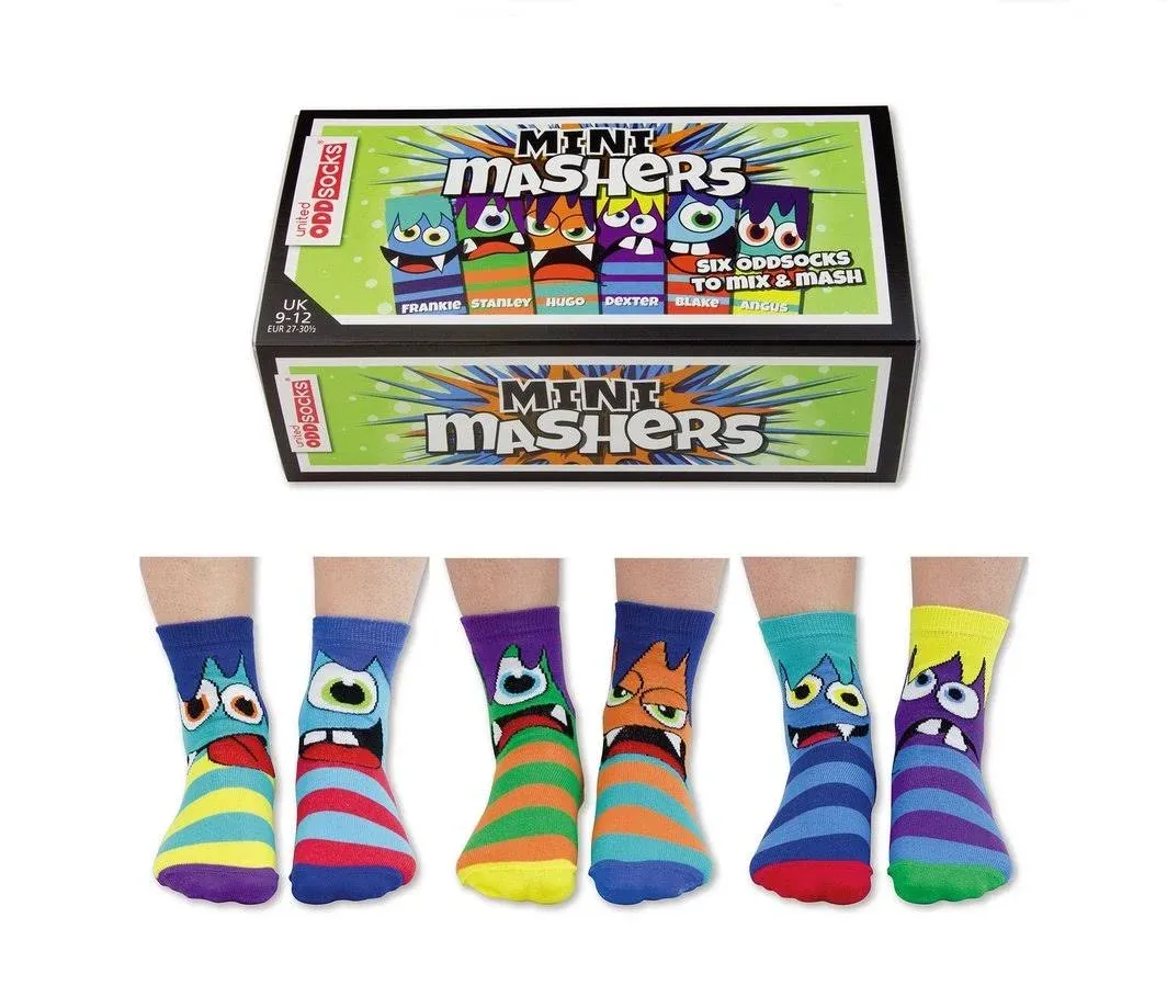 United Odd Socks 6 Pack Boys Mini Monster Novelty Cotton Odd Socks in Gift Box ...