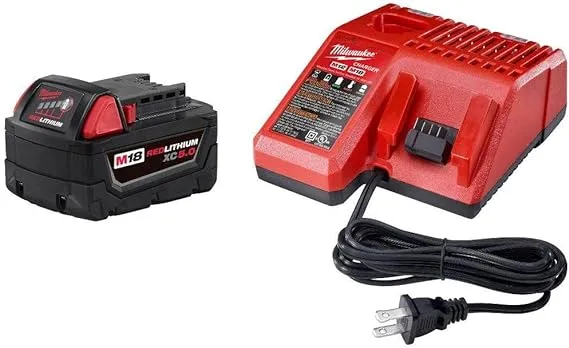 Milwaukee 48-59-1850 - M18 Redlithium XC 18V 5.0Ah Li-Ion Battery and Wall Battery Charger