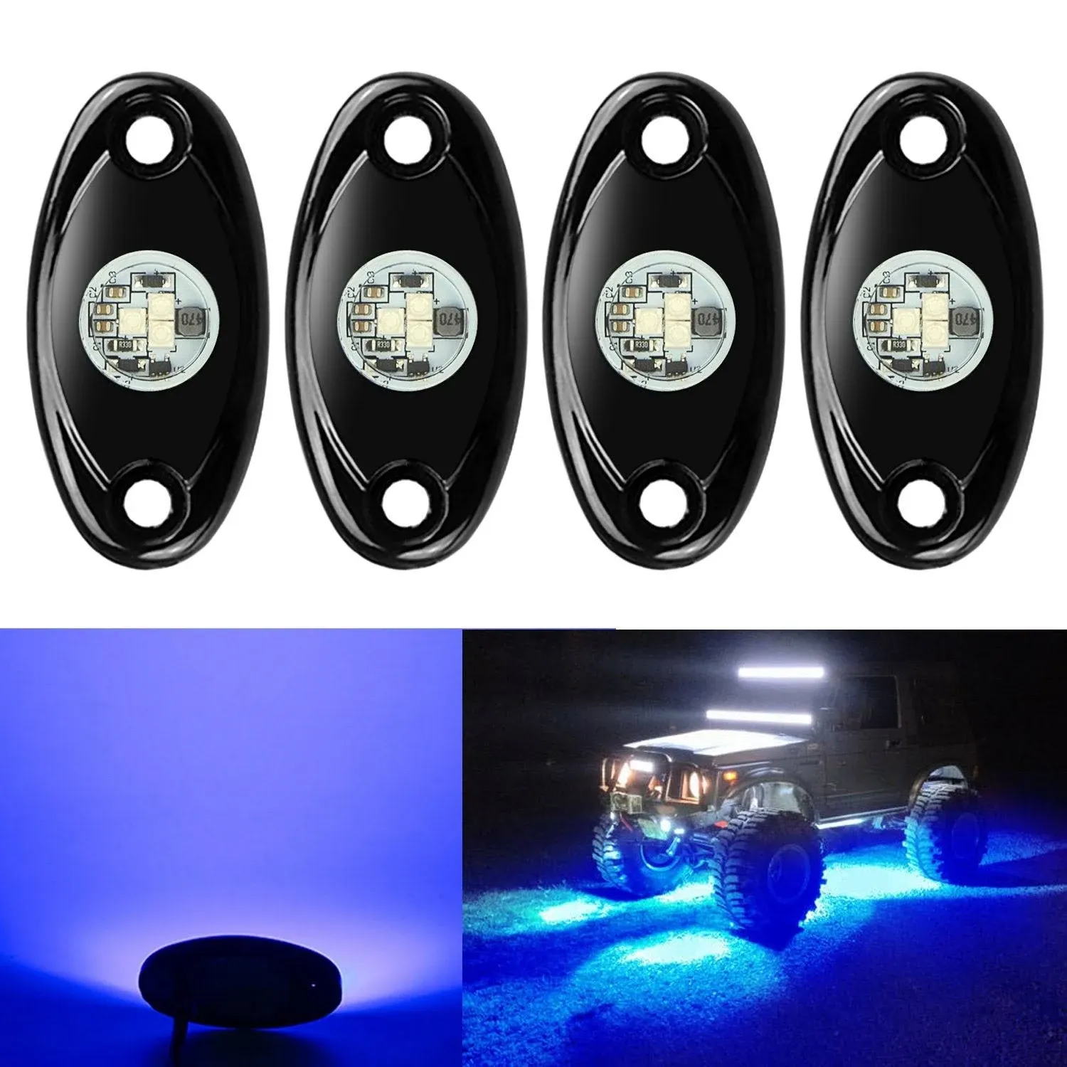 Ampper 4 Pods LED Rock Lights. Waterproof LED Neon Underglow Light TerraRider UTV Windshields