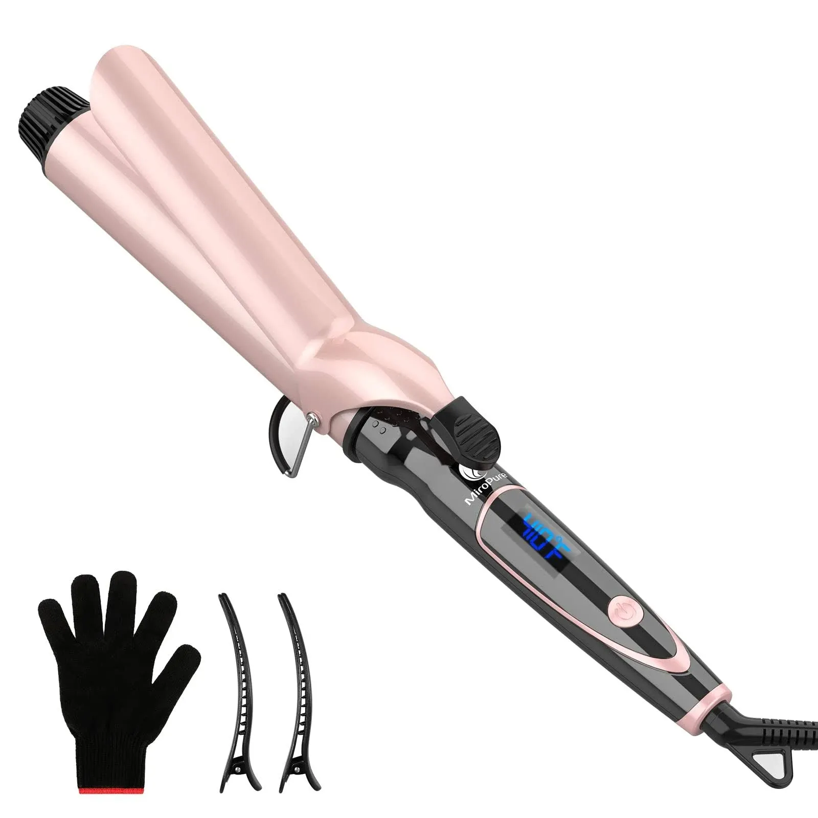 MiroPure 1.5 In Curling Iron Ceramic Hair Style Curler Rotating Barrel Rose Gold