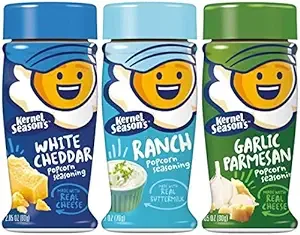 Kernel Season's Popcorn Seasoning Variety of 3, Ranch Parmesan & Garlic and White Cheddar, 2.85 Ounce (Pack of 3)