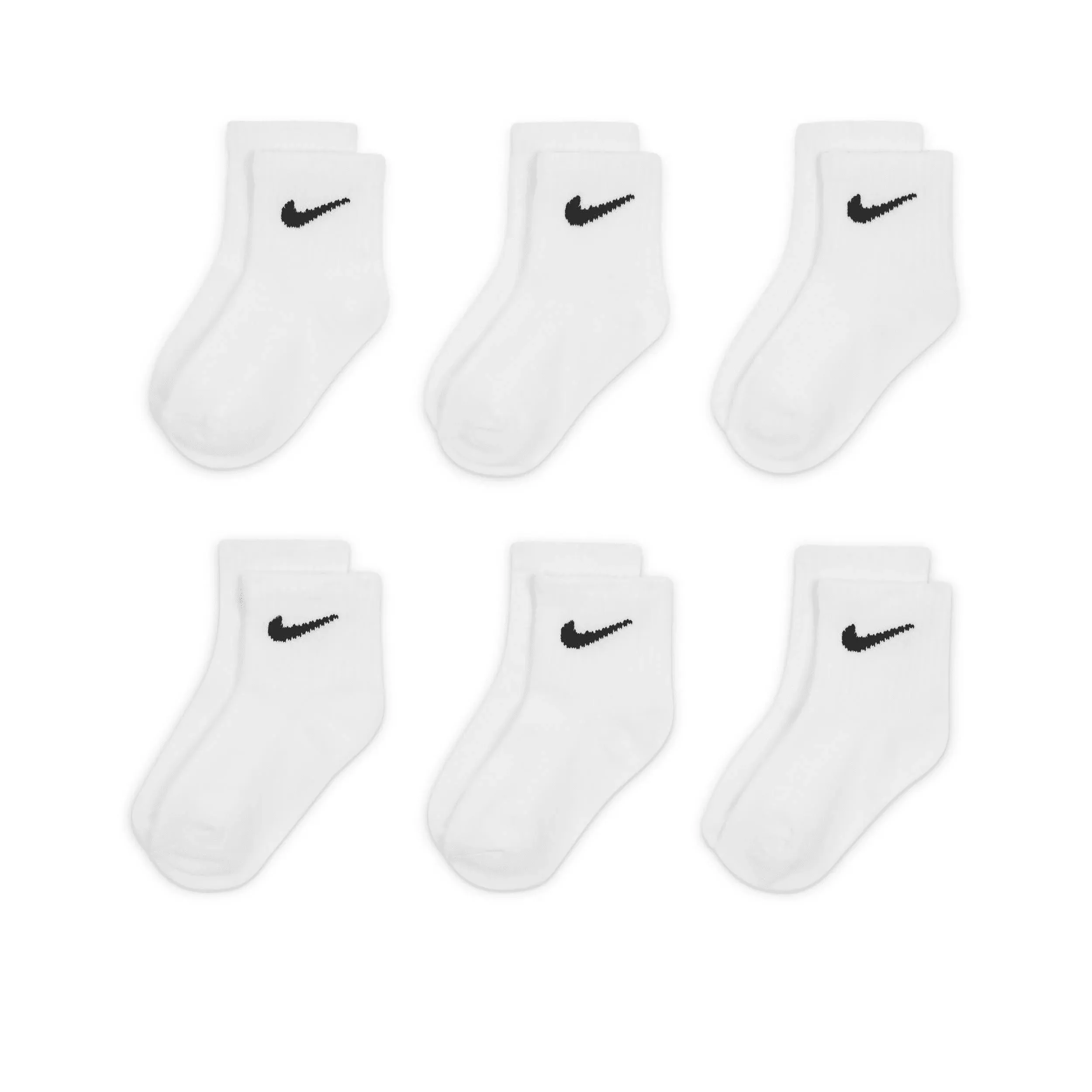 NIKE UNISEX Socks Ankle Lightweight Athletic Kids 6 Pk Shoe Size 3C-7C White FSH