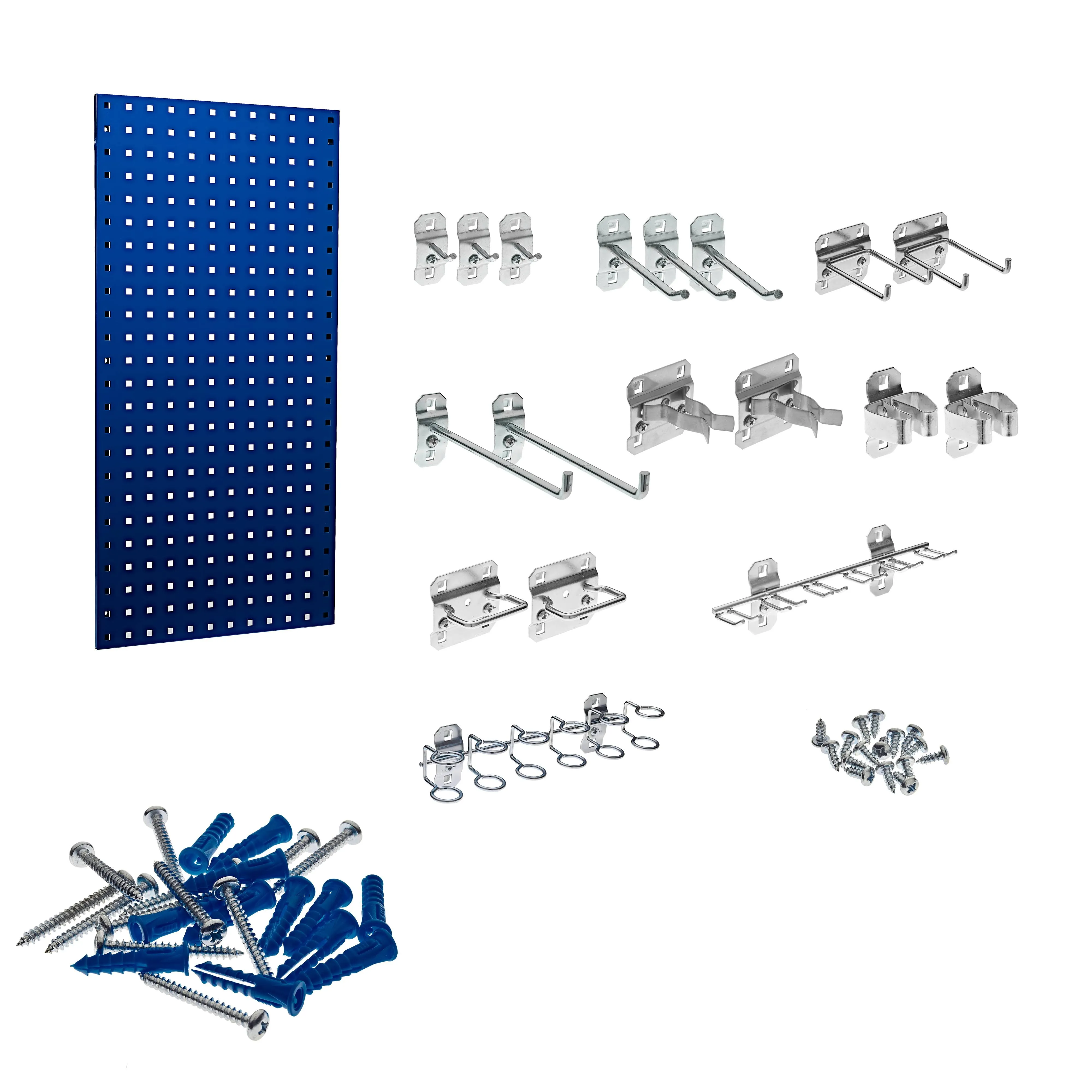 Triton LocBoard Square Hole Pegboard with 18 Piece LocHook Assortment Kit Blue