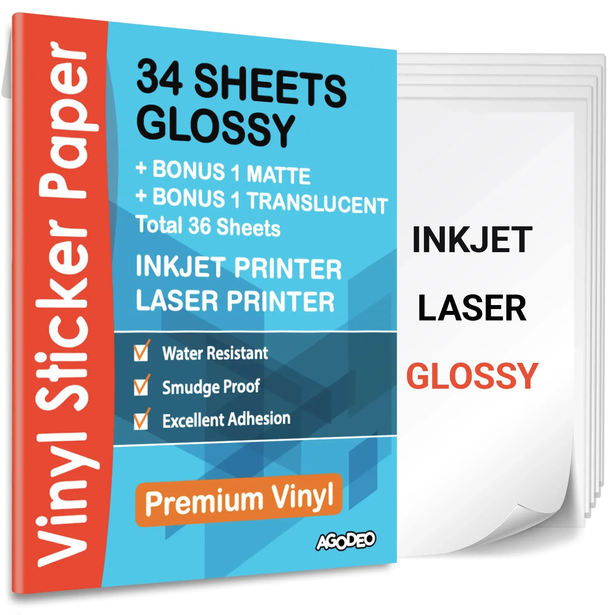 AgoDeo Premium Printable Vinyl Sticker Paper for Inkjet & Laser Printer - 34 ...