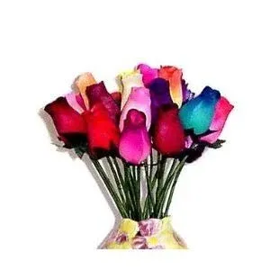 Big City Bargains 24 Small Bud Wooden Roses Bouquet- Assorted Colors