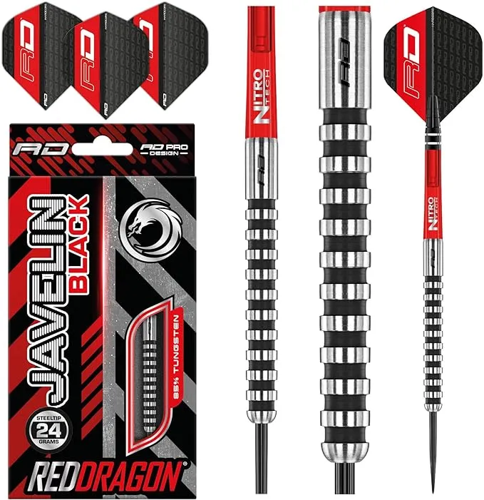 Red Dragon Javelin Black Steel Tip Darts - 24gm