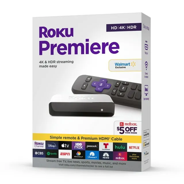 Roku Premiere | 4k/hdr Streaming Media Player with Premium High Speed HDMI Cable and Simple Remote, Size: 100cm|39.37 inch (2-3 Years), Black