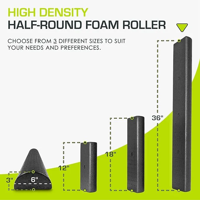 ProsourceFit High Density Half-Round Foam Rollers for Body Conditioning, Pilates, Yoga, Stretching, Balance & Core Exercises, 3 Sizes 12 inch, 18 inch and 36 inch, Black