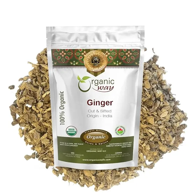 Organic Way Premium Dried Ginger Root Cut & Sifted (Zingiber Officinale) - Organic & Kosher Certified | Raw, Vegan, Non GMO & Gluten Free | USDA Certified - 1/2 LBS / 8 Oz