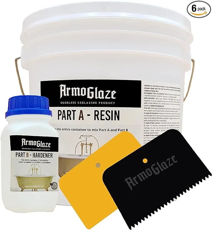 Armoglaze USA-Made Bathtub Refinishing Kit - Easy Pour-On Application, Odorless, White Epoxy-Coating - 2.7 kg