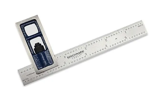 Benchmark Tools 388169 6 inch Precision Double Square 4R Graduations Accurate to +/- 0.002 inch Over Length of Blade Hardened Stainless Steel Blade (6" Double Square)