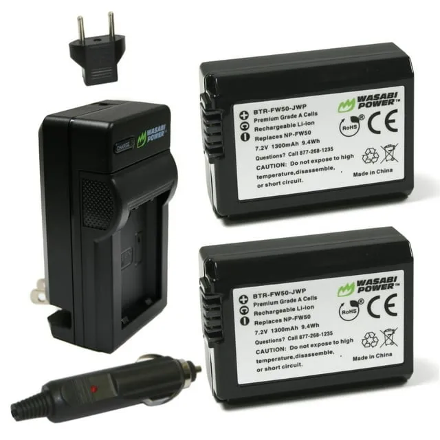 Wasabi Power Battery (2-Pack) and Charger for Sony NP-FW50