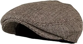 Wonderful Fashion Men's Classic Herringbone Tweed Wool Blend Newsboy Ivy Hat (Brown SM)