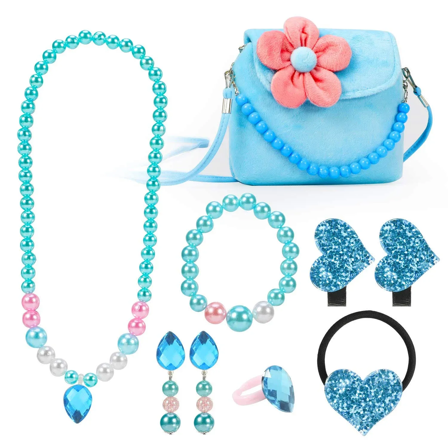 Hifot Kids Jewelry Little Girls Plush Handbag Necklace Bracelet Earrings Ring ...