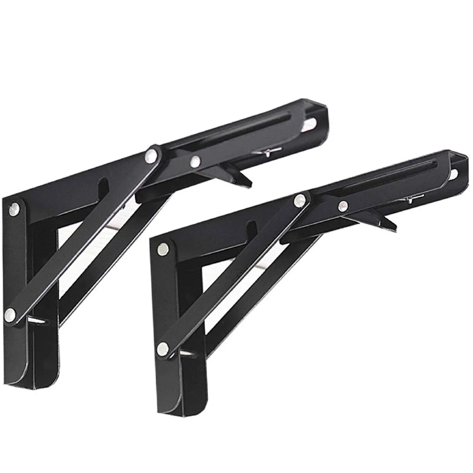 Black Paint Folding Shelf Brackets 10” - Heavy Duty Metal Collapsible Shelf B...