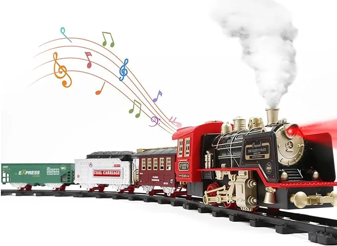 HOLYFUN Train Set with Smoke, Sound and Light, Electric Train Track Toy Under ...