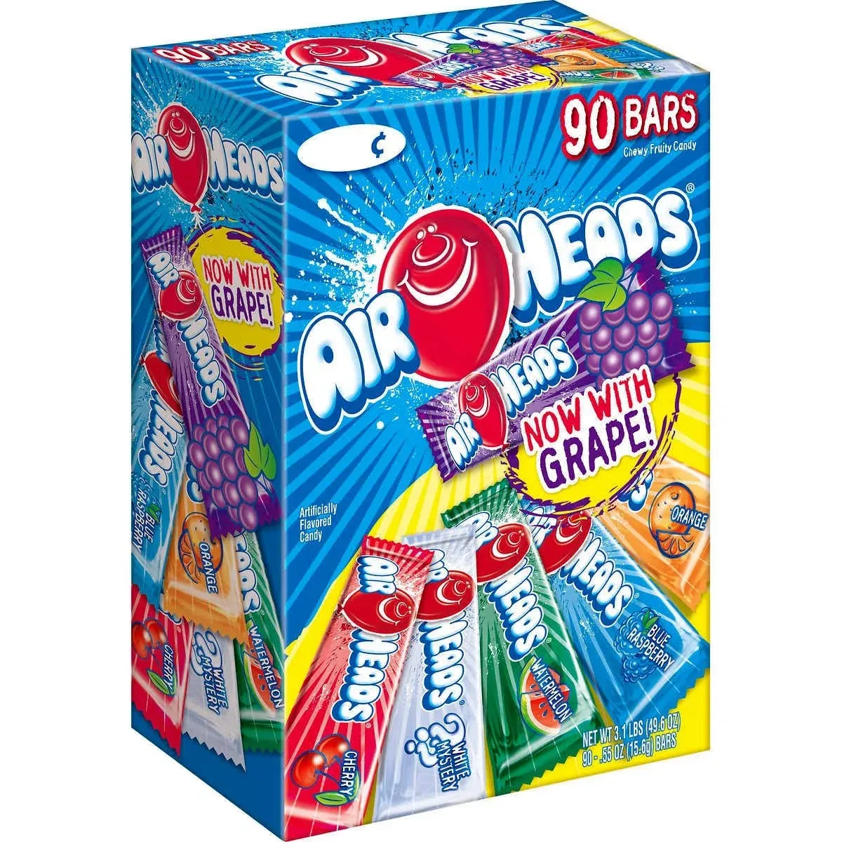 Air Heads Taffy Candy Bars, Variety Pack- 90 count, 0.55 oz bars