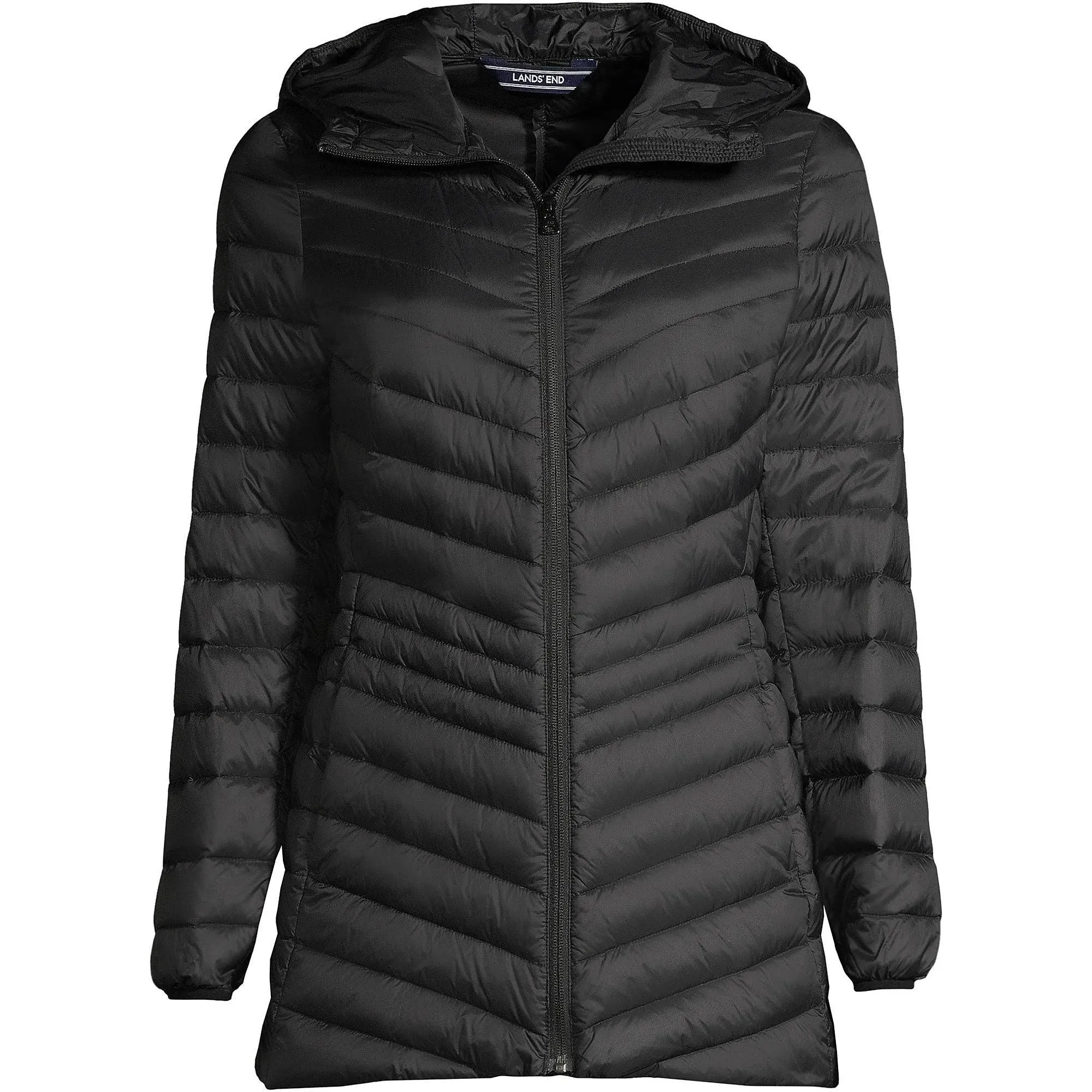 Lands' End Women's Plus Size Ultralight Packable Long Down Jacket - Black