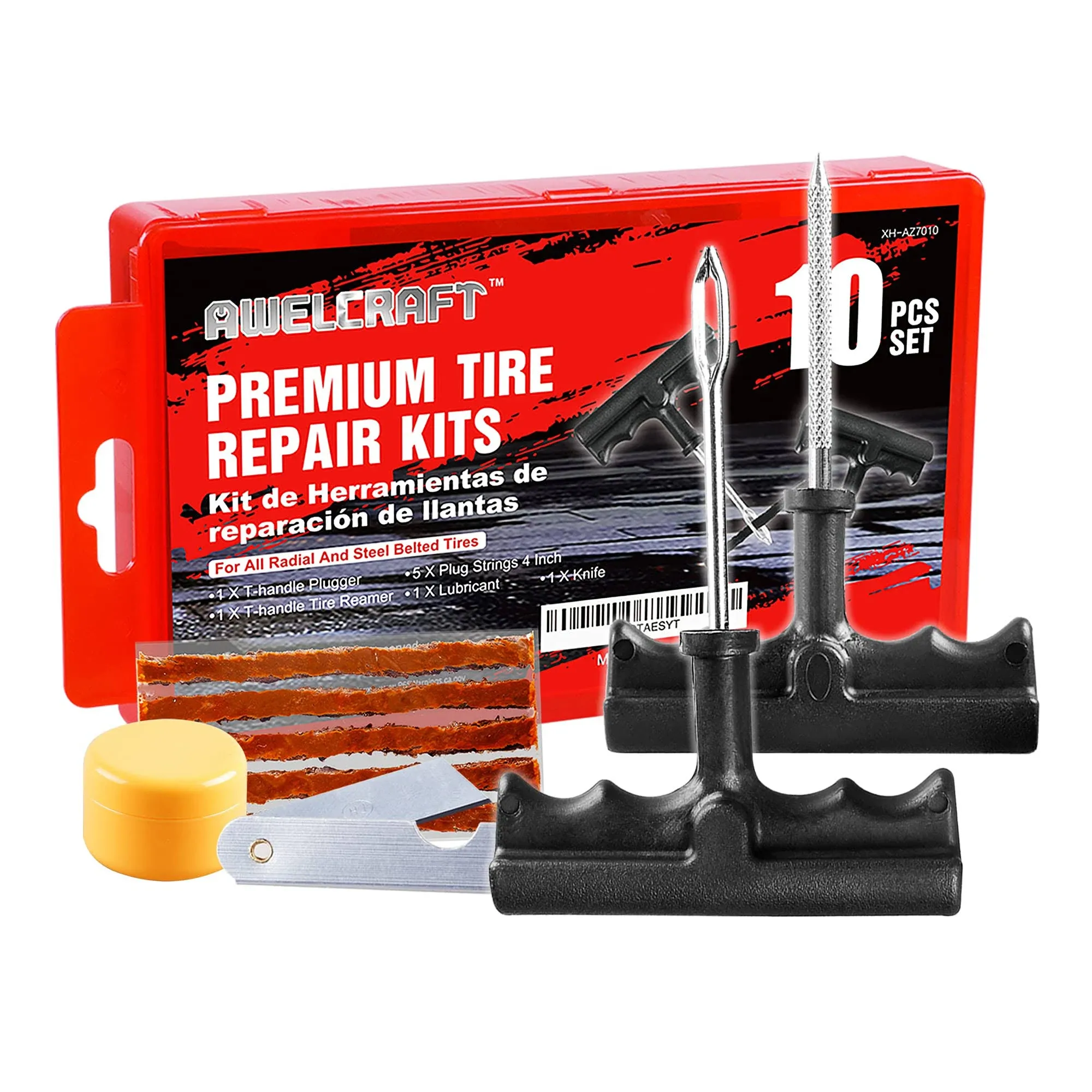 AWELCRAFT Economical Tire Repair Kit to Fix Punctures and Plug Flats, 10-Piece ...