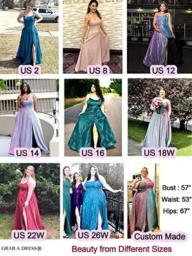 Prom Dresses Long A Line with Pockets Formal Evening Ball Gowns Side Slit Glitter Party Dress