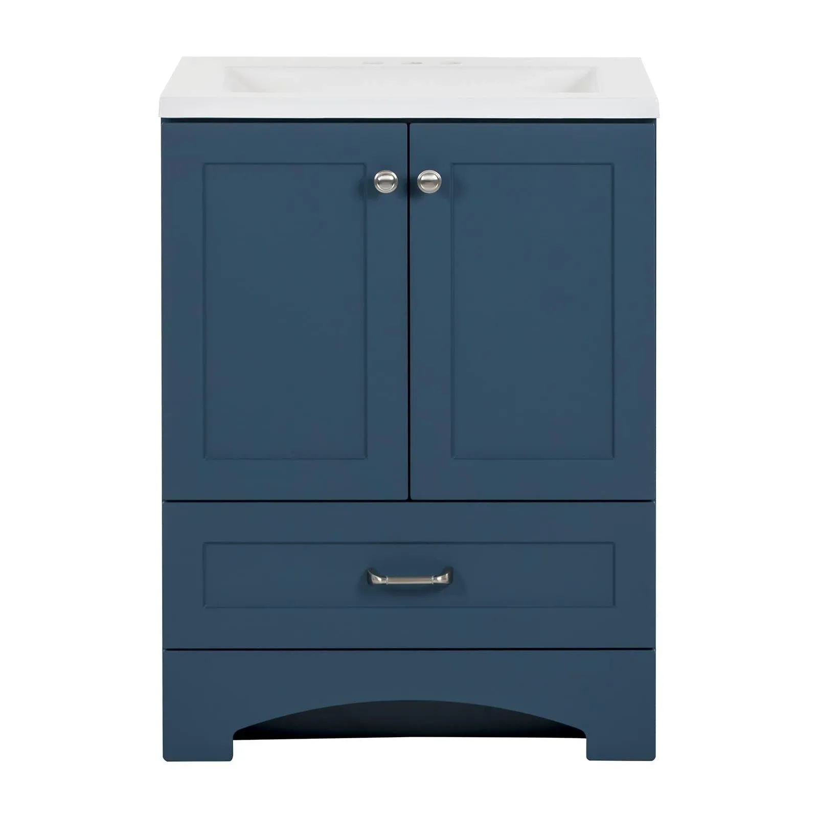 Spring Mill Cabinets Emlyn 24 Inch Bathroom Vanity with White Single Sink Top, 2-Door Cabinet, 1 Drawer, 24.5" W x 18.75" D x 32.89" H, Admiral Blue