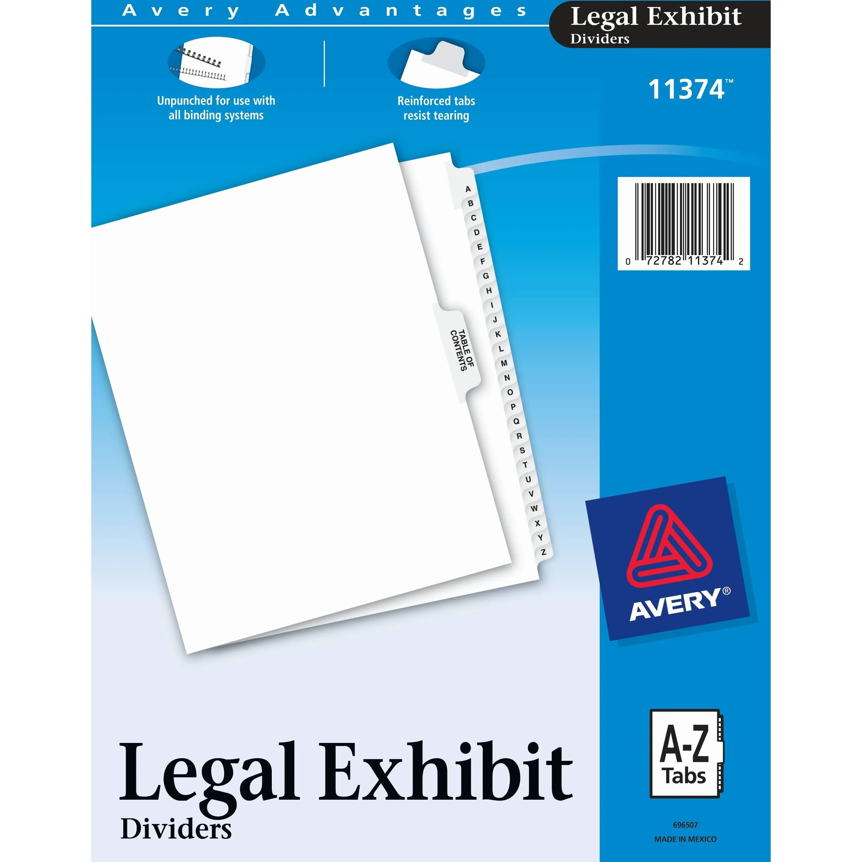 Preprinted Legal Exhibit Side Tab Index Dividers, Avery Style, 27-Tab, A to Z, 11 x 8.5, White, 1 Set