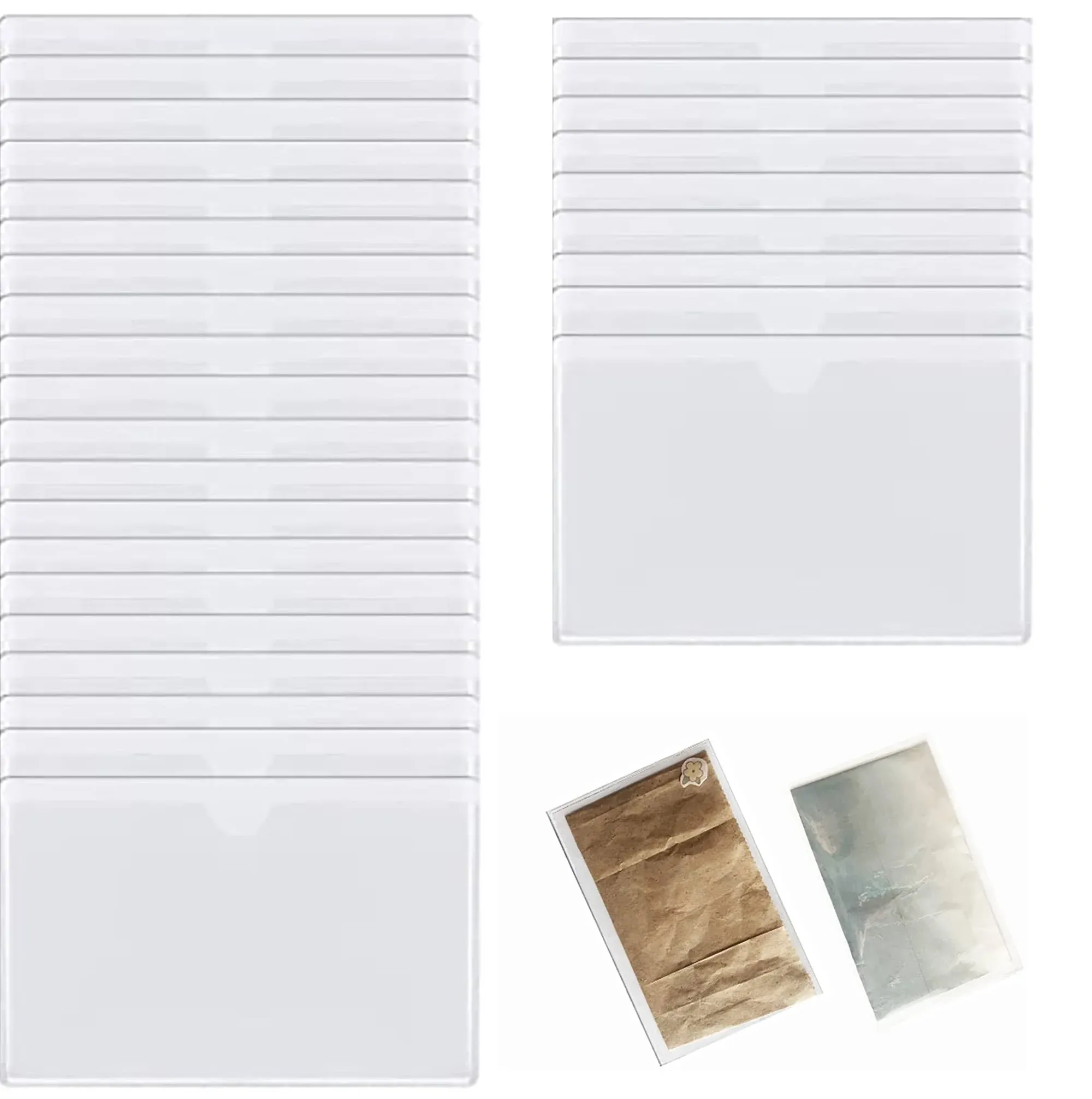 30 Pack Self-Adhesive Index Card Pockets with Top Open Clear Plastic Label Ho...