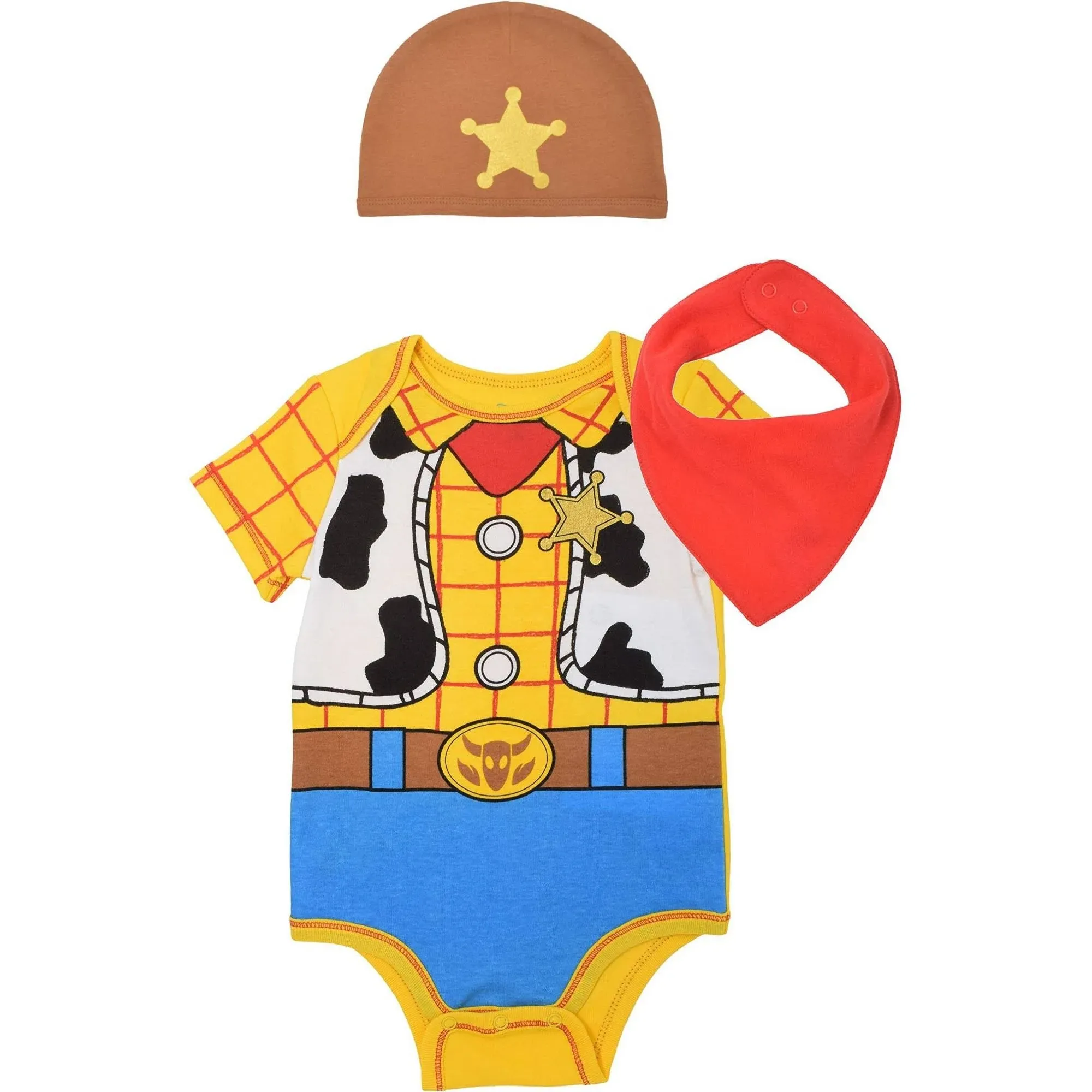 Disney Pixar Toy Story Woody Infant Baby Boys Cosplay Bodysuit Hat and Bib 3 ...