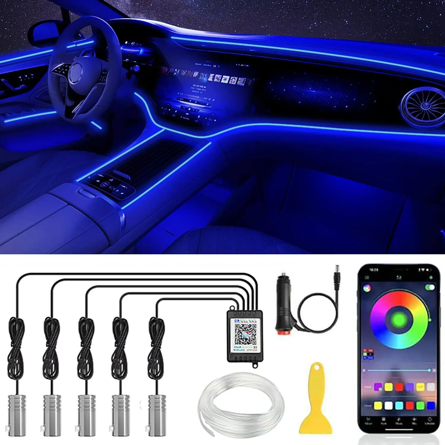 Car LED Strip Lights, Ledcare Multicolor RGB Car Interior Lights, 16 Million Colors 5 in 1 with 236 Inches Fiber Optic, Ambient Lighting Kits, Sound