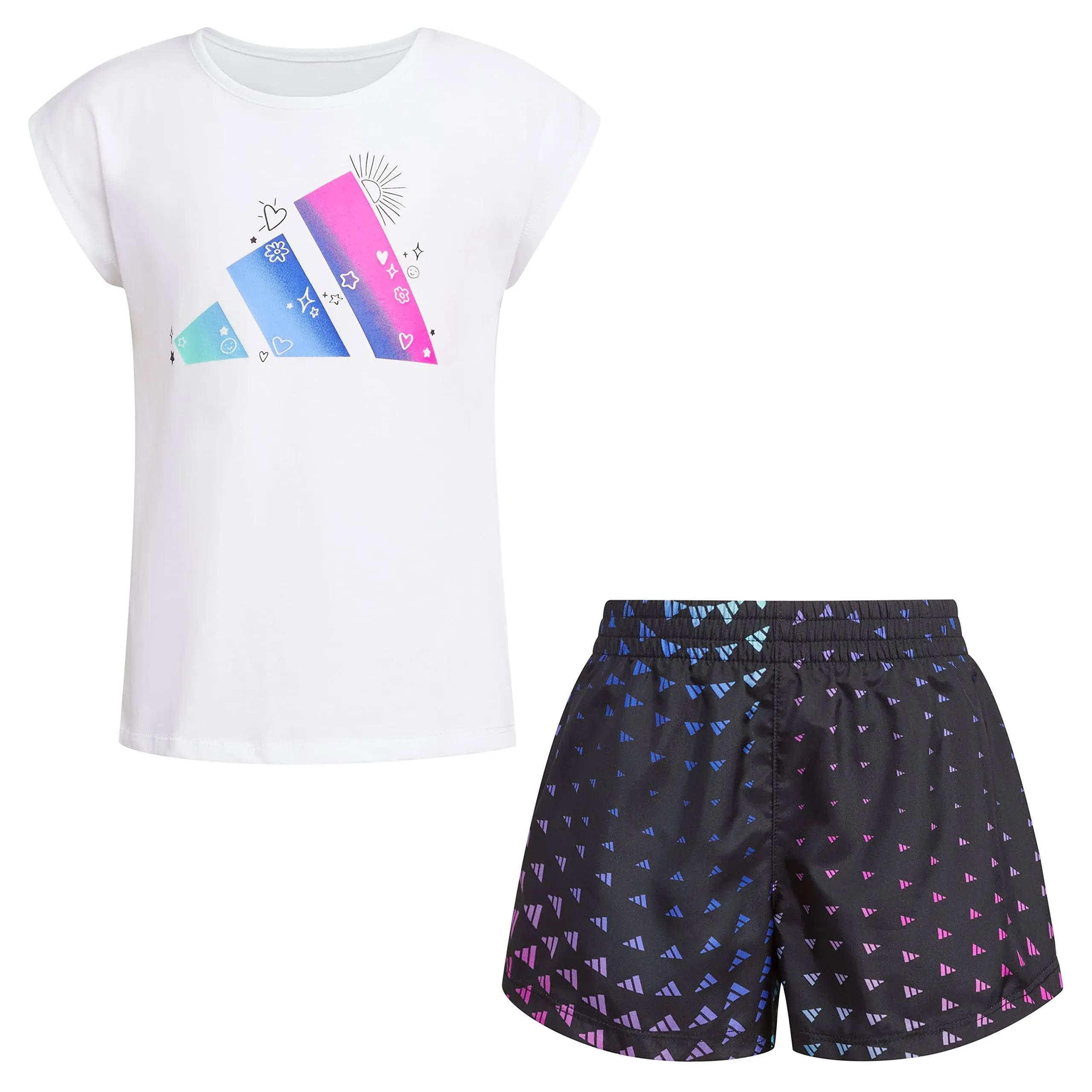 adidas girls 2-piece Tee & All Over Print Woven Short Set