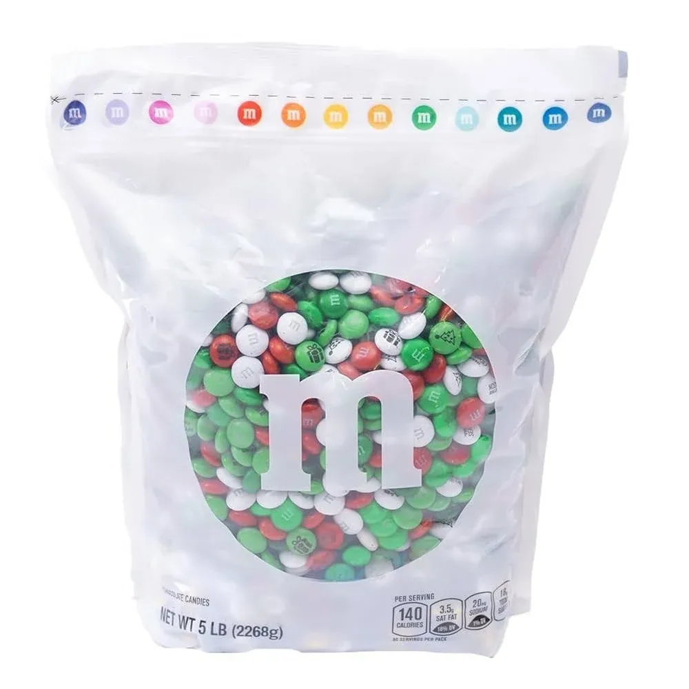 M&M’S Christmas Bulk Candy, 5 Pounds, Holiday Color & Designs for Christmas Snacks & Treats, Candy Dish, and Holiday Parties