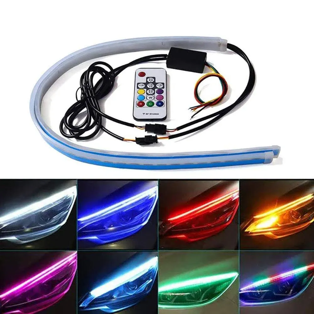 FICBOX Flexible Waterproof DRL Neon Light Bulb Led Strip Dual Color Sequentia...