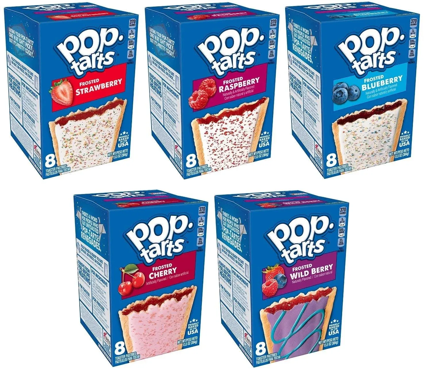 Pop Tarts Frosted Toaster Pastries Variety Pack, Strawberry, Raspberry, Blueberry, Cherry, and Wild Berry, 13.5 Ounce (Pack of 5) - with Two MYD Lollipops