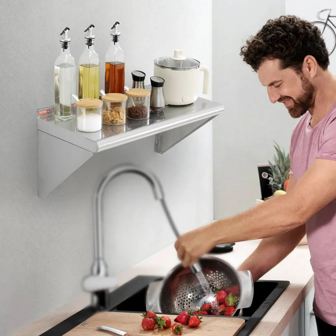 VEVOR 24"x12" Stainless Steel Wall Mounted Shelf Kitchen Restaurant Shelving - Contemporary - Display And Wall Shelves  - by VEVOR OFFICIAL STORE | Houzz