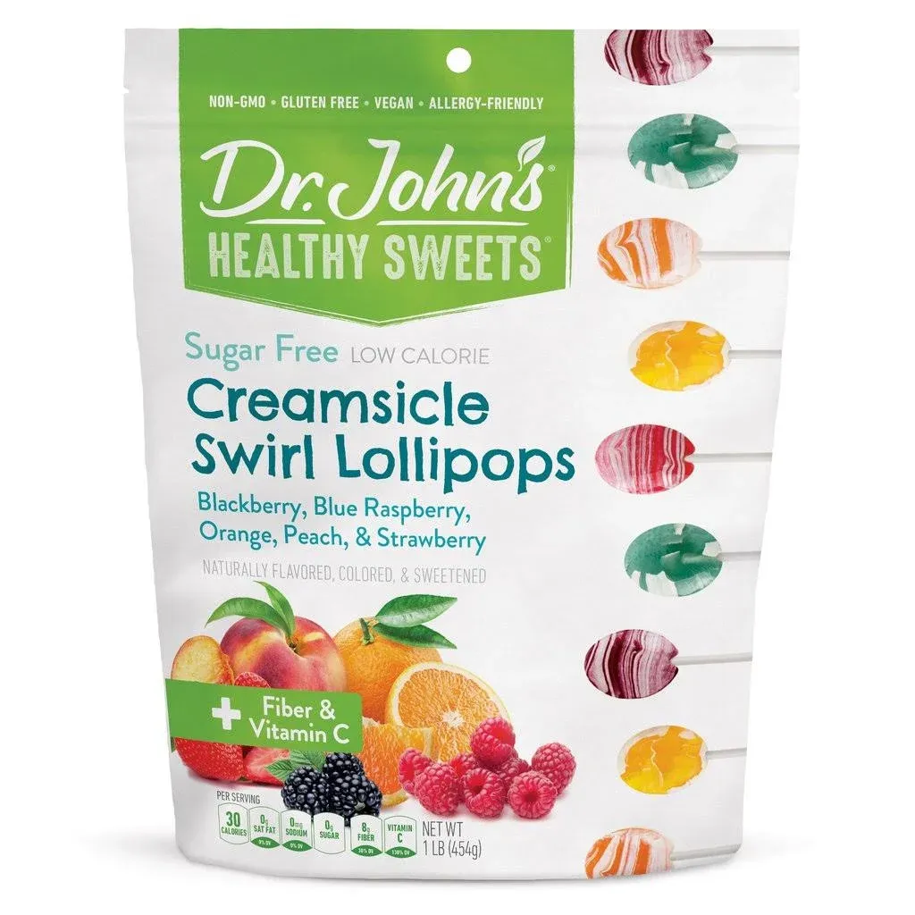 Dr. John's Healthy Sweets Sugar Free Creamsicle Swirl Oval Lollipops (3.85OZ)