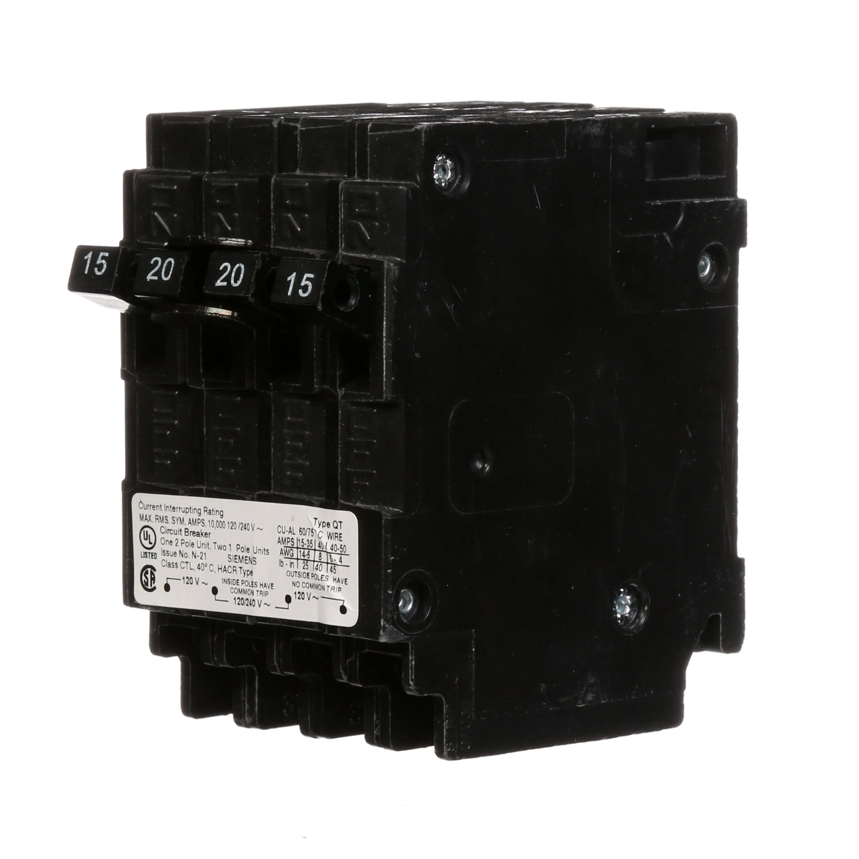 Q21520CT - Siemens Plug-In 20 Amp 2 Pole Circuit Breaker