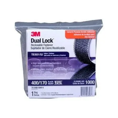 New: 3M Dual Lock Reclosable Fastener TB3551/52  1&#034; x10&#039;  Black  IN/OUT Door