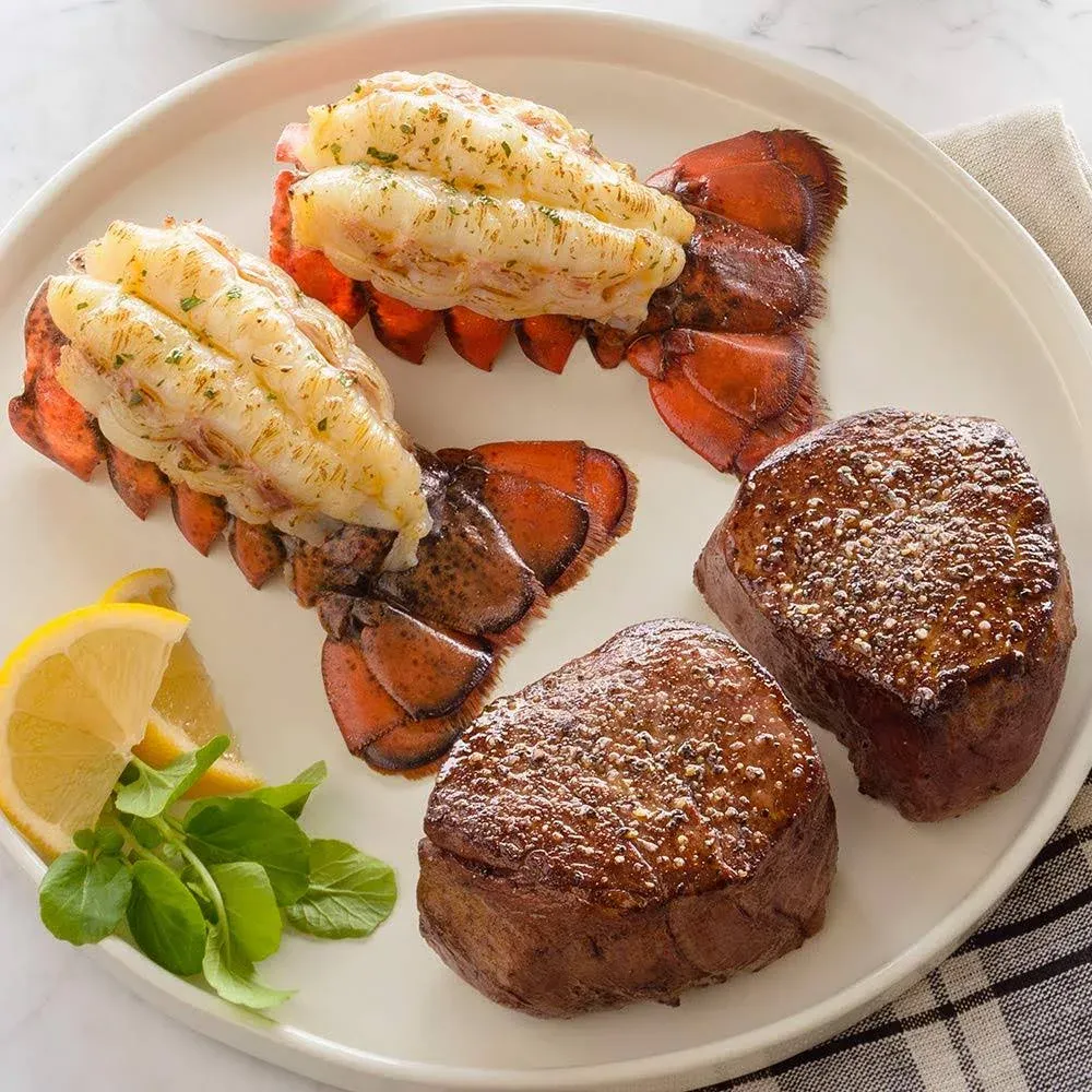 Lobster Gram Ship to Shore Dinner for Two – 2 Fresh Maine Lobster Tails, 2 Filet ...