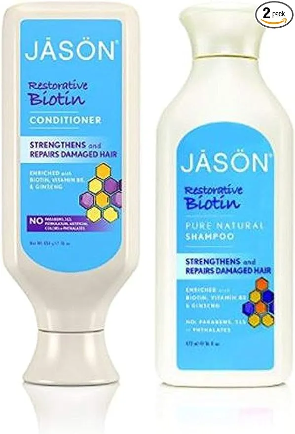 JASON All Natural Organic Biotin Shampoo and Conditioner For Hair Growth and Stopping Hair Loss 16 fl. oz. each, Packaging may vary