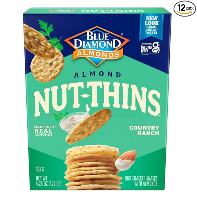 Blue Diamond Almond Nut Thins Country Ranch Crackers Snacks 4.25oz (Pack of 12)