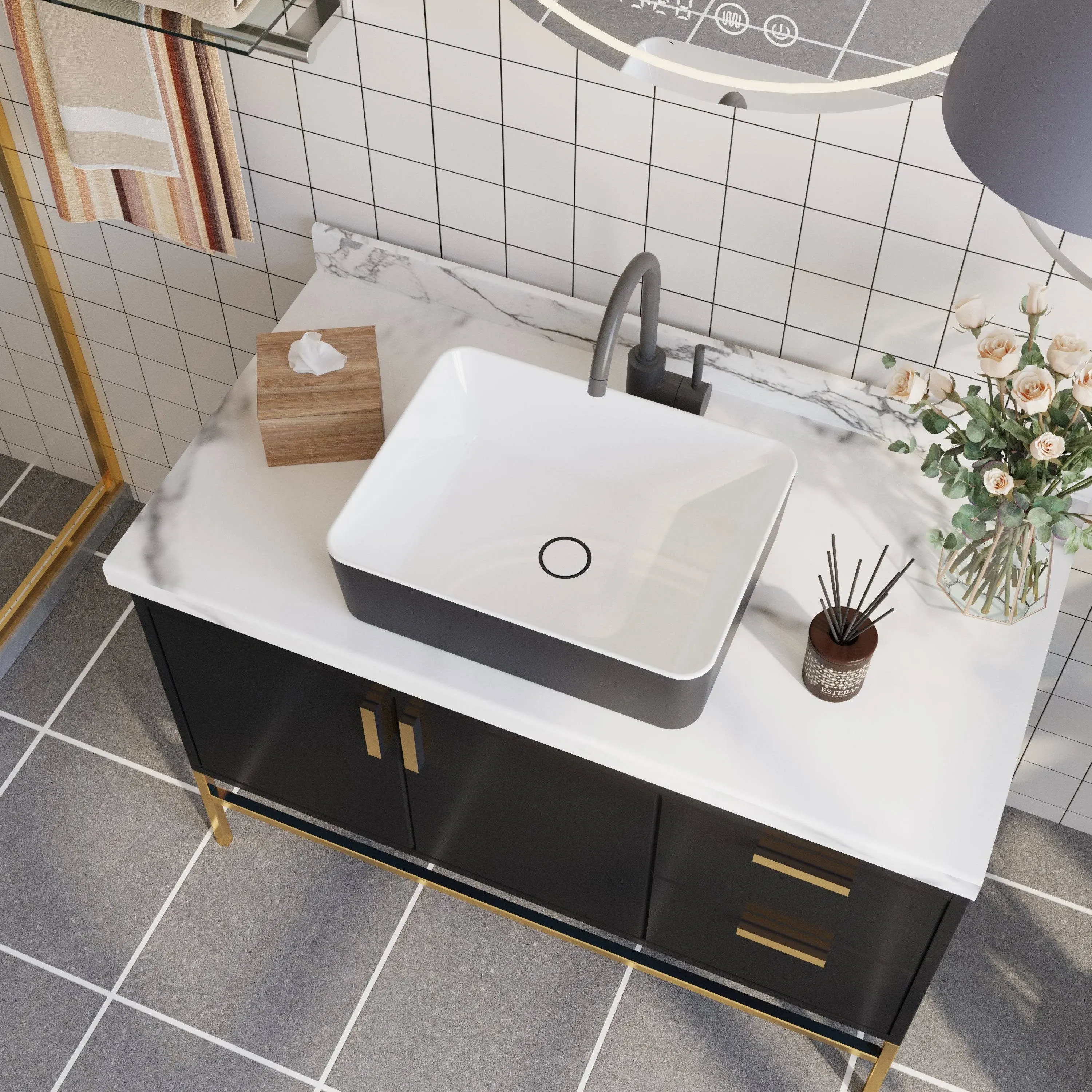 DeerValley Vessel Sink Black and White Bathroom Sink Above Counter Bowl Sink