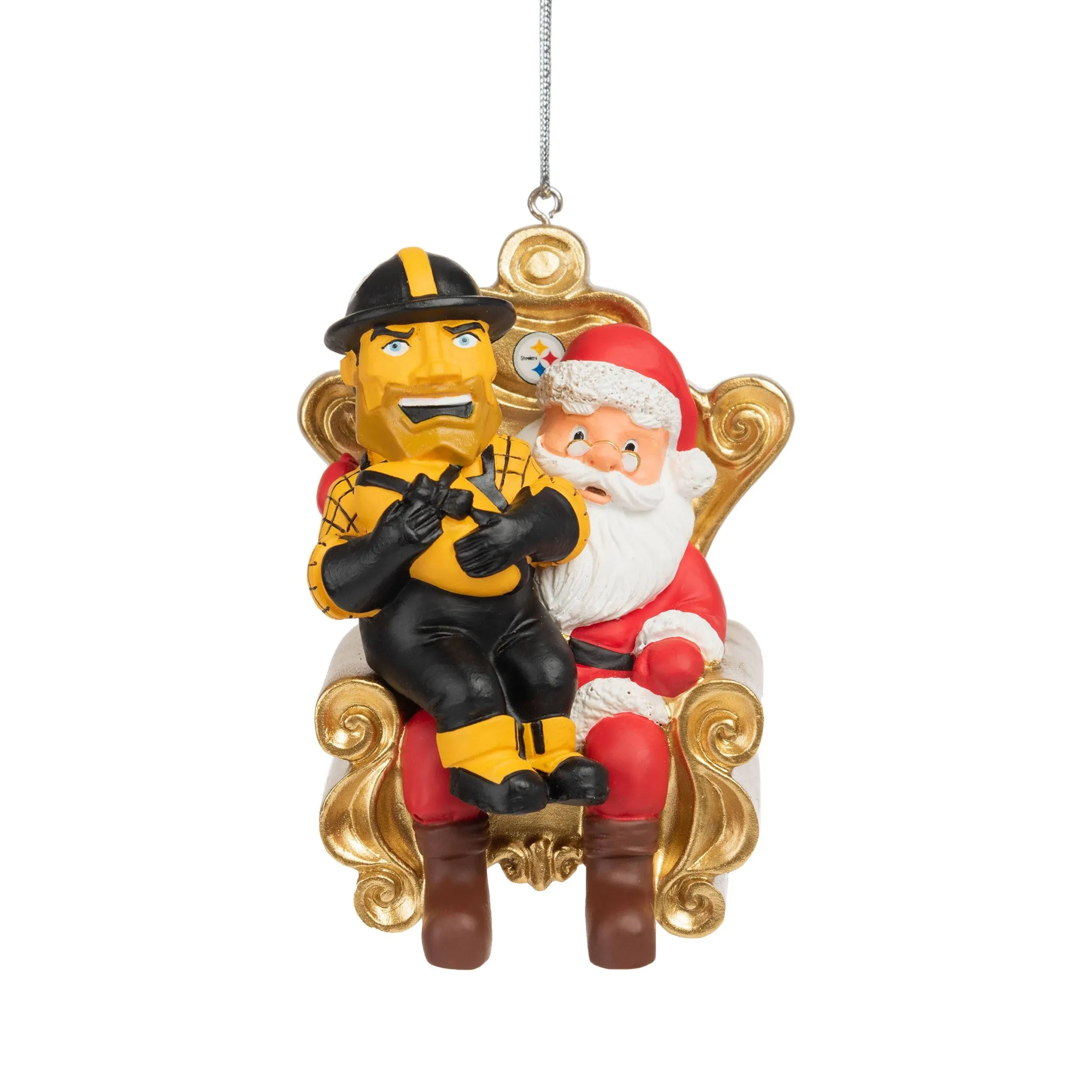 "Pittsburgh Steelers NFL Mascot On Santa's Lap Ornament - Steely McBeam"