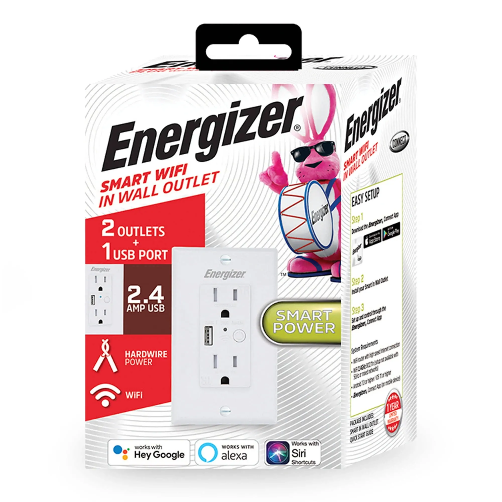 Energizer Smart In-Wall Outlet with USB Port