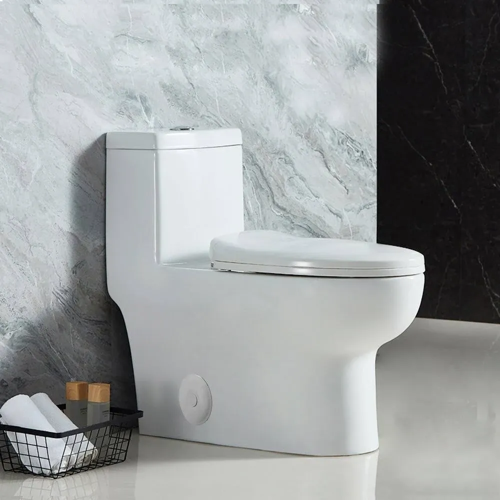 MEJE Wall Hung Toilet Bowl including Soft Close Seat, Glossy White Ceramic,Dual Flush, Matte Black (Seat Included)