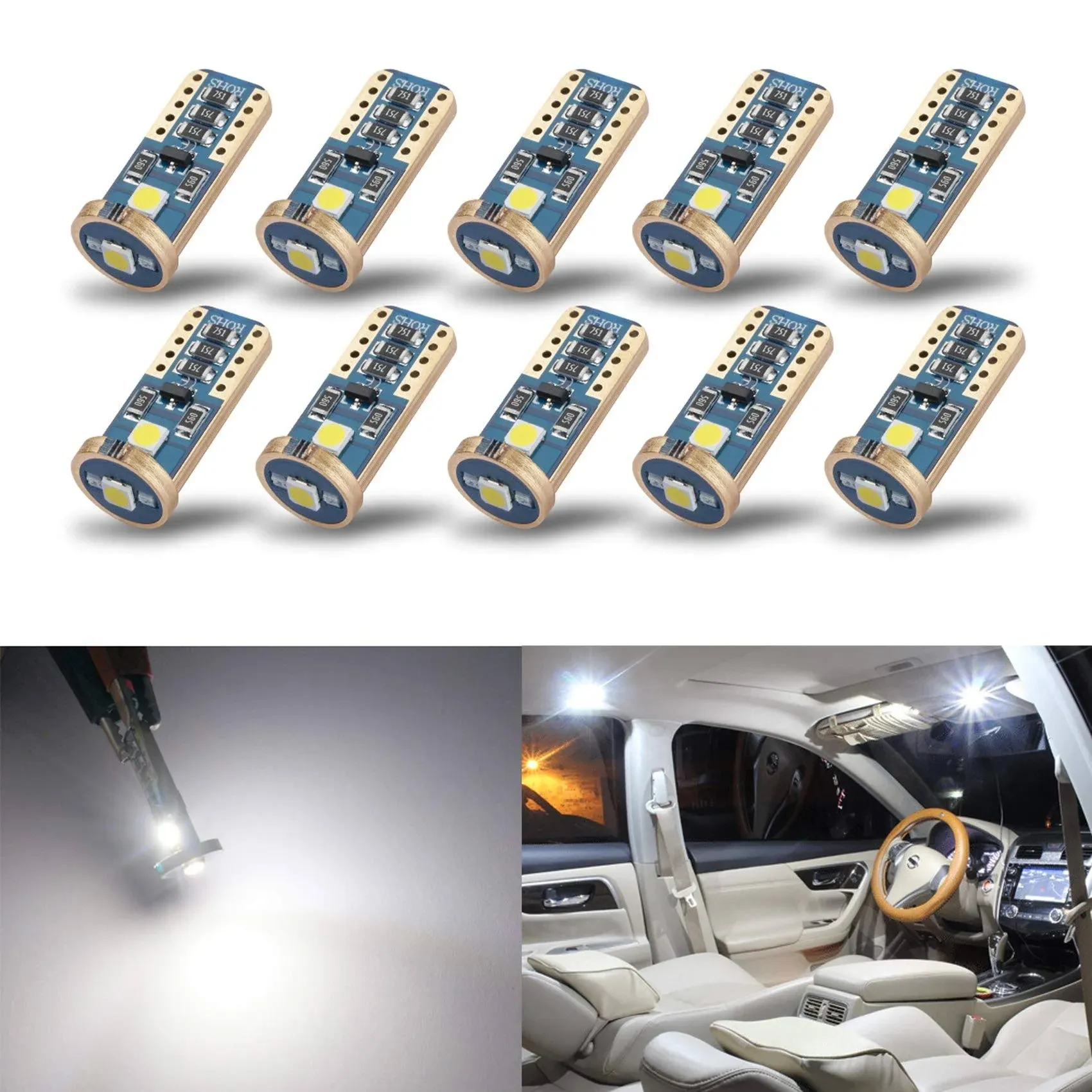 iBrightstar Newest Extremely Bright Wedge T10 168 194 LED Bulbs for Car Inter...