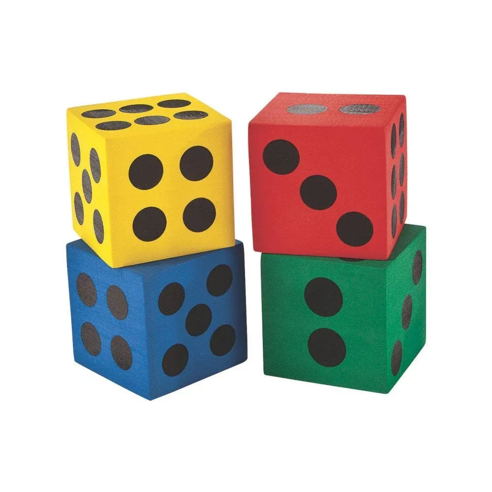 Fun Express Foam Jumbo Playing Dice Assorted Primary Colors, Outdoor/Indoor Games, Classroom Supplies