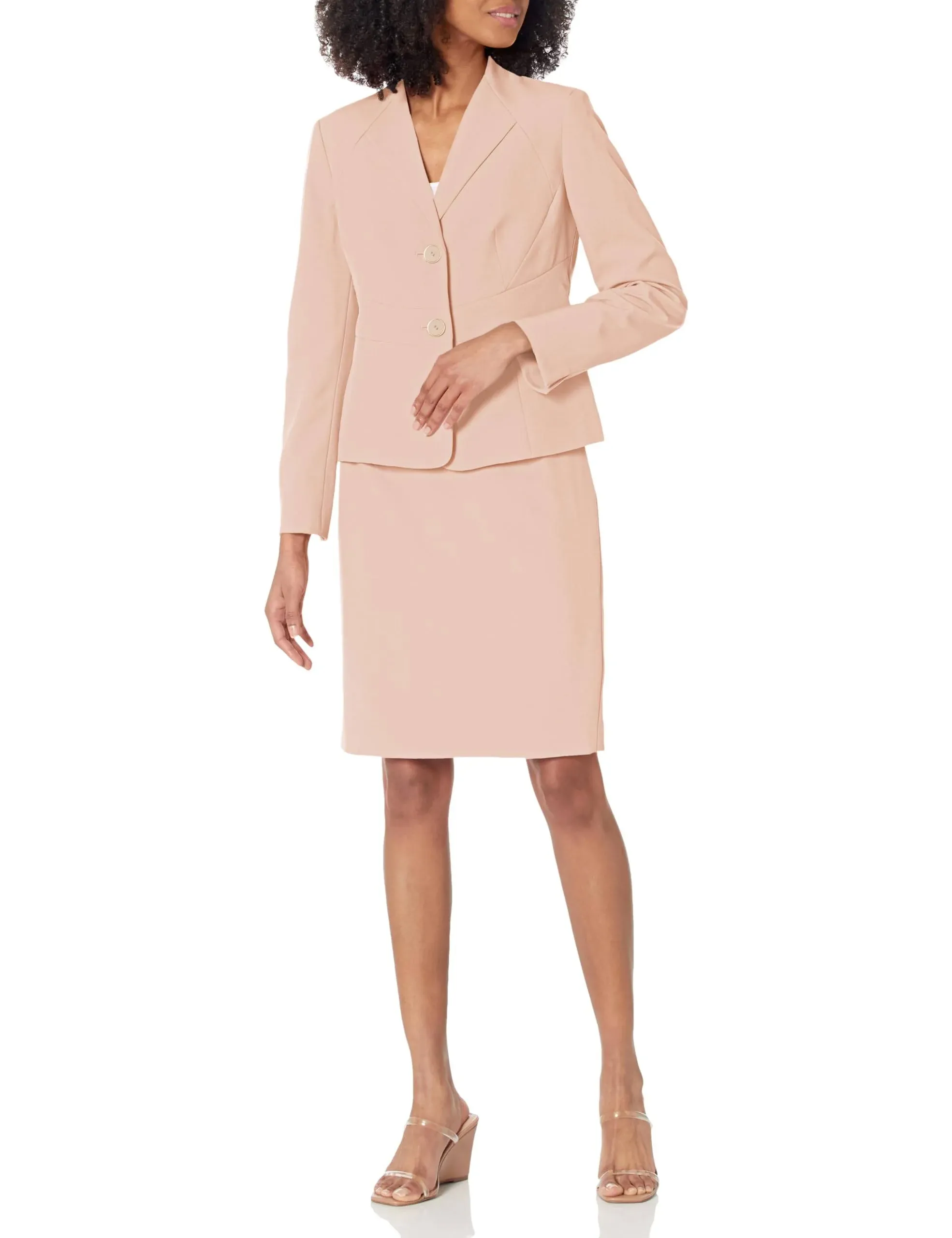 Le Suit Women's Petite Collarless 2 Button Jacket & Slim Skirt