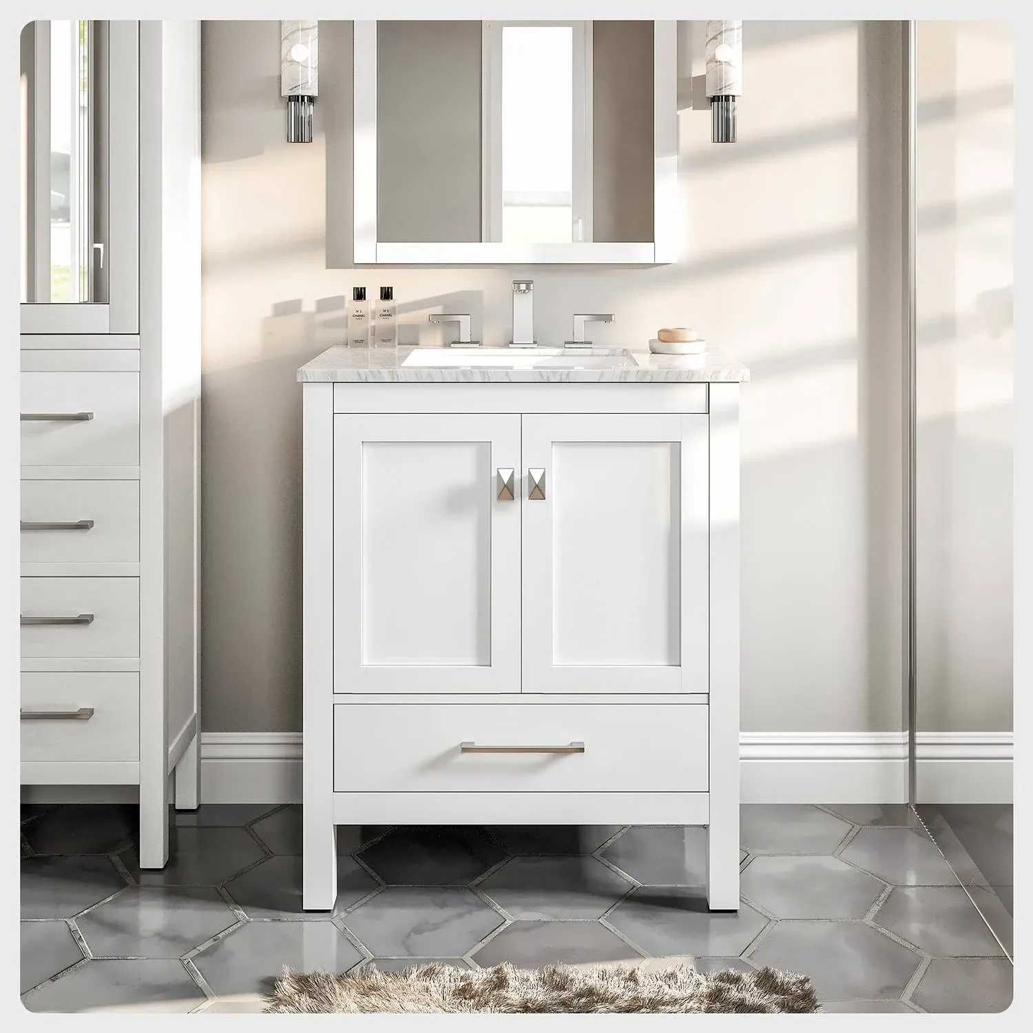 Eviva Aberdeen 30-in White Undermount Single Sink Bathroom Vanity with White Quartz Top Lowes.com