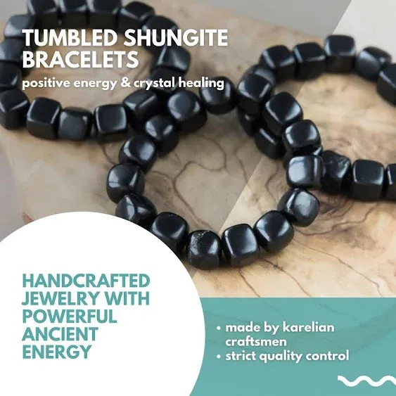 Shungite Bracelets Set | Big Tumbled Bracelets Shungite Jewelry for Men and Women | Authentic Gemstone Jewelry | Crystal Healing and Protection High Positive Energy Bracelet