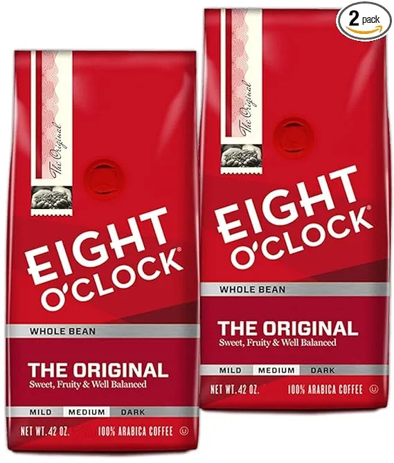 Eight O'Clock Coffee, Original Whole Bean, 42-Ounce Package, Pack of 2